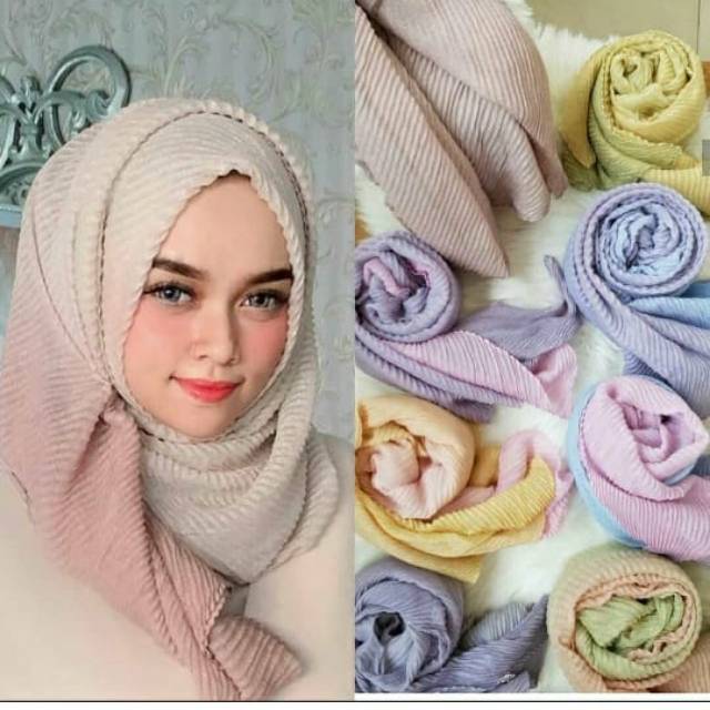 Pashmina plisket motif pelangi | Shopee Indonesia