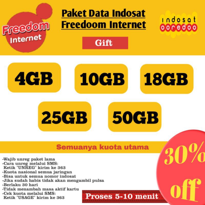 [PROMO] PAKET DATA INDOSAT FREEDOOM INTERNET TERMURAH | GIFT