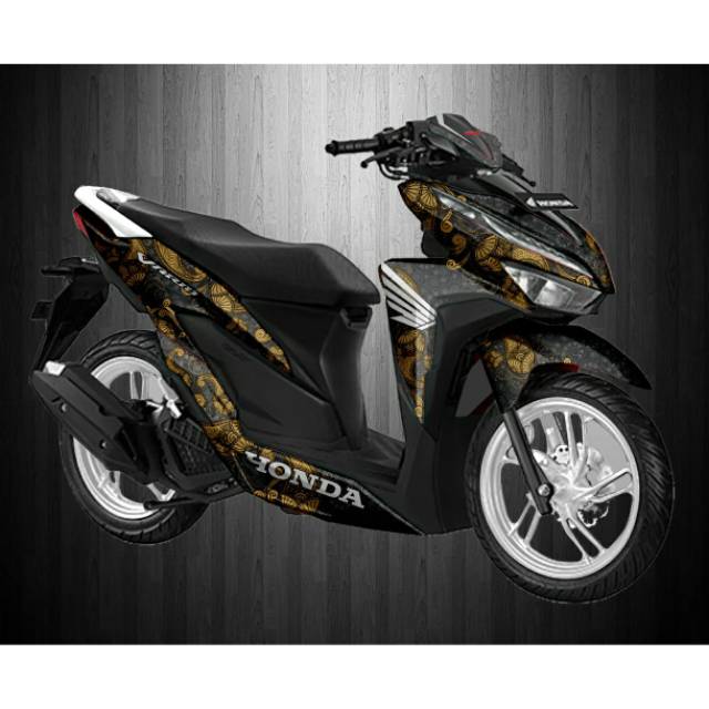 Decal stiker new vario 150 motif batik hitam gold