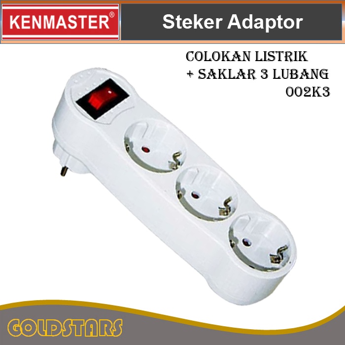 Steker Colokan Listrik 3 lubang + Saklar Kenmaster Plug Adaptor 002K3