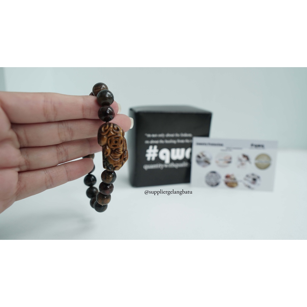 Gelang Batu Pixiu mix 10mm RED &amp; BROWN TIGER EYE biduri sepah natural