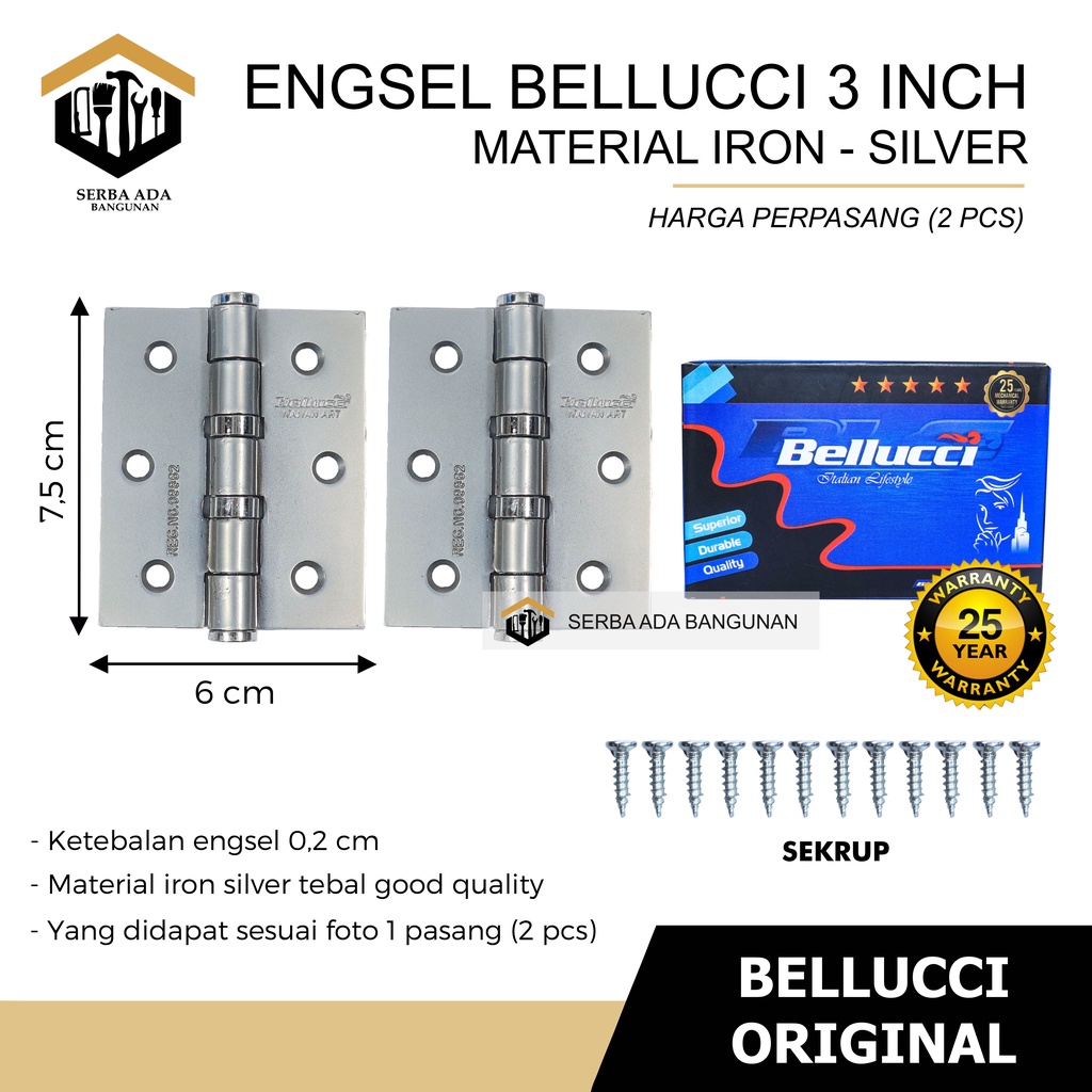 ENGSEL PINTU / ENGSEL JENDELA BELLUCCI 3&quot; | ENGSEL BLC | BELLUCI - SS SUS 304 STAINLESS STEEL ASLI - IRON HINGES GARANSI ASLI 100%