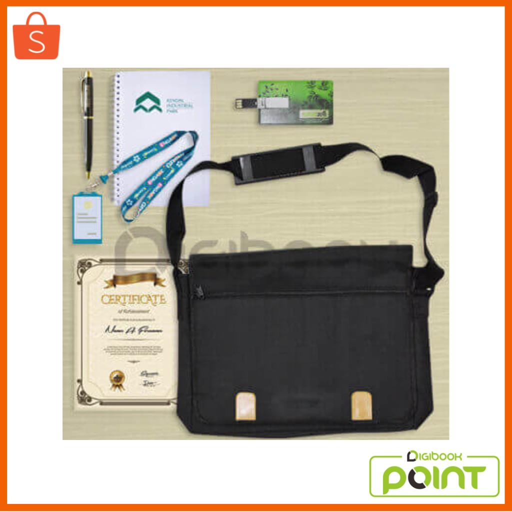 

Paket Seminar Kit Gold Isi 6 Tas Laptop Pulpen Grafir Agenda Lanyard Sertifikat Flashdisk Card