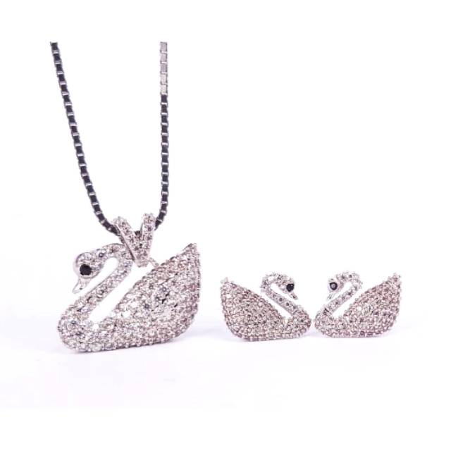 SET Kalung Anting Angsa Necklace Earrings Swan Swarovski kode ISE