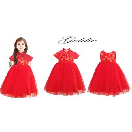 Dress Anak Perempuan / Dress Mardi Amber Goldie Red 2in1 / Imlek / Gaun Pesta / Party