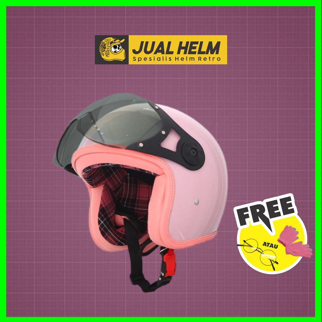 Helm Retro Wanita SADA ROSA NEW FLANEL PINK PASTEL