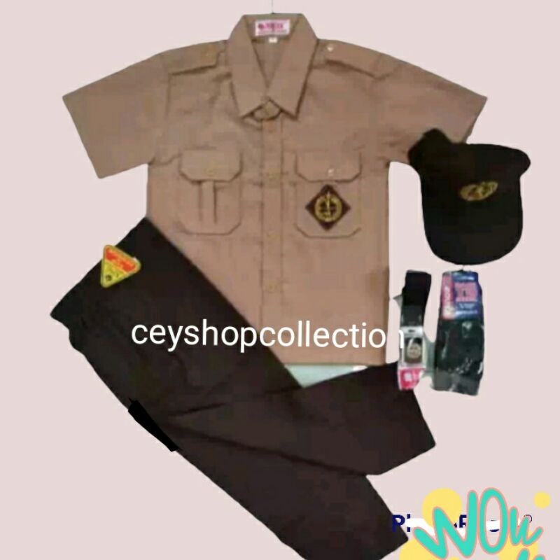 SERAGAM PRAMUKA SD SETELAN LENGKAP BAJU ANAK LAKI LAKI LENGAN PENDEK CLANA PANJANG COKLAT  KLS1-6SD