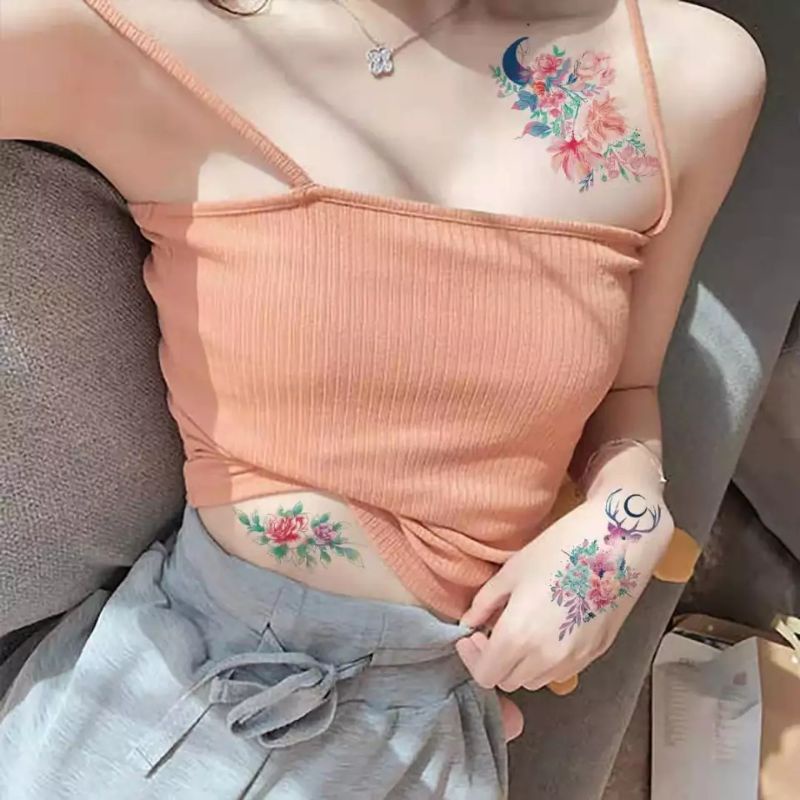 Grosir Termurah Tato Aesthetic Lucu - Tatto Temporer Bunga berwarna, Tato temporary Stiker Tato Halal Dewasa