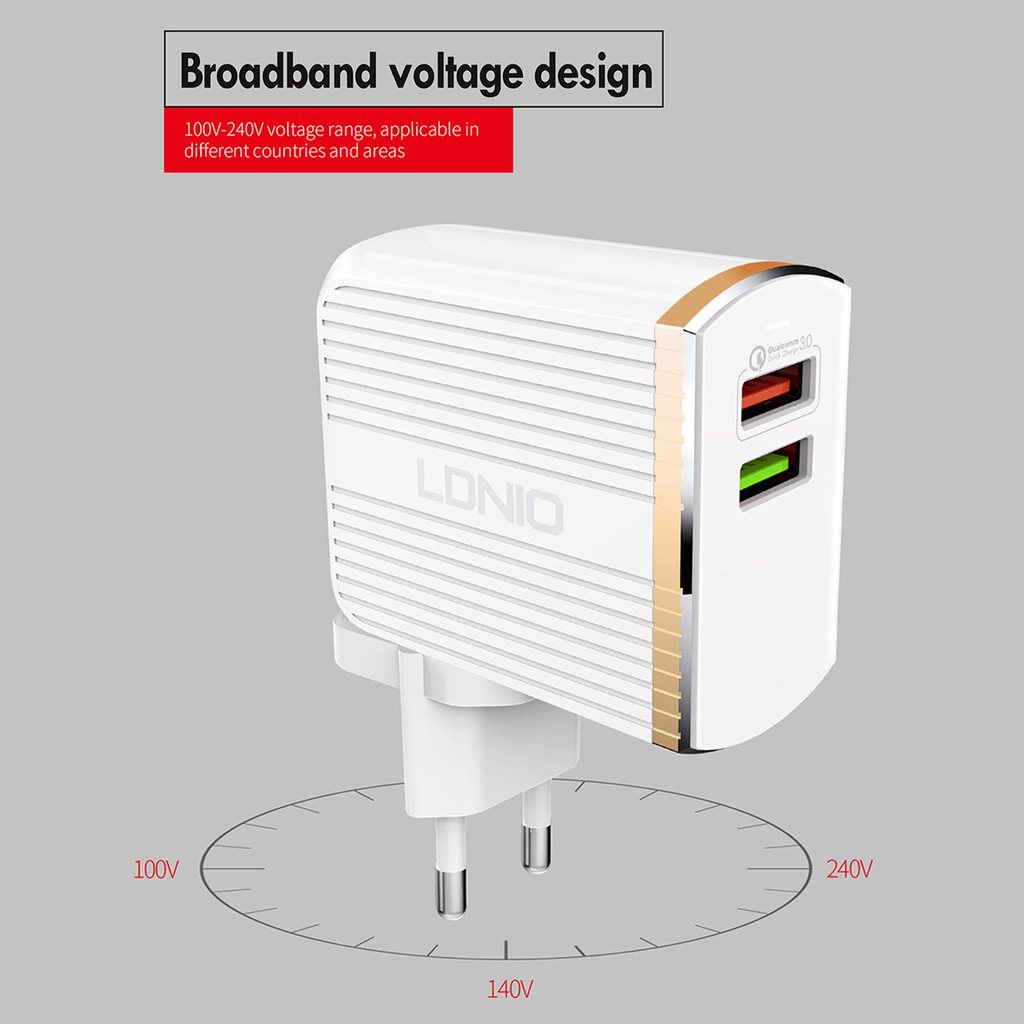 LDNIO A2502Q Home Charger Quick Charging QC3.0-Travel Charger 2 Usb-Charger Hp Meizu-Charger Hp Asus