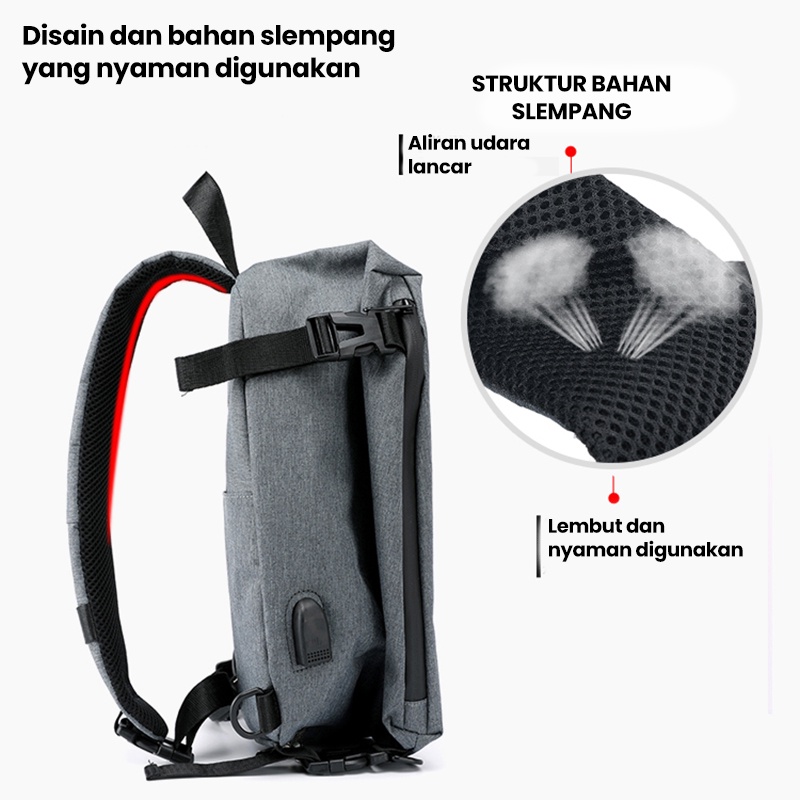 Highland Tas Selempang Pria Casual Slingbag USB Charge Anti Air Tas Bahu Pria Santai Travel Handbag Shoulder Bag Import TS711