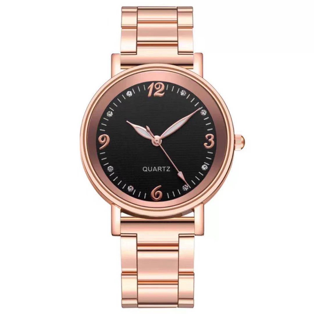 Jam Tangan Wanita Stainless Steel Analog Quartz Korean Fashion / Jam Tangan Rantai Wanita Import-42-7 Hitam