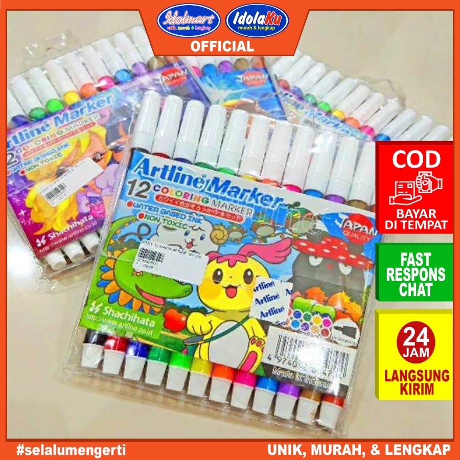 IDOLMART Artline Spidol 12 warna - Spidol artline kecil 12 warna (set) Idolmart Surabaya