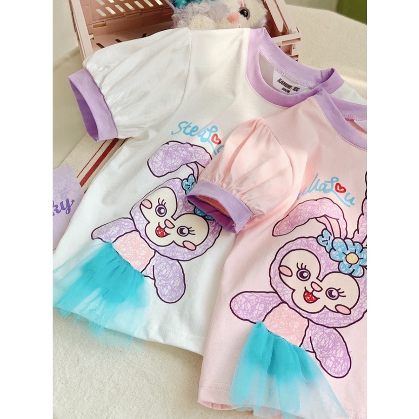 Kaos T-shirt Anak Perempuan Motif Stella Lou Lucu 3D Mesh Puff Sleeve