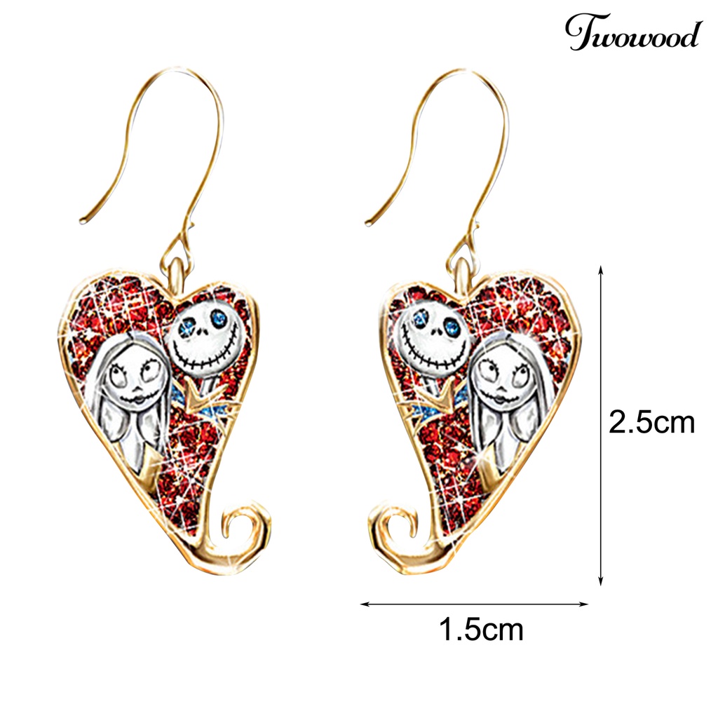 1 Pasang Anting Kait Bentuk Hati Motif Hantu Bahan Alloy Aksen Berlian Imitasi Untuk Pesta Halloween