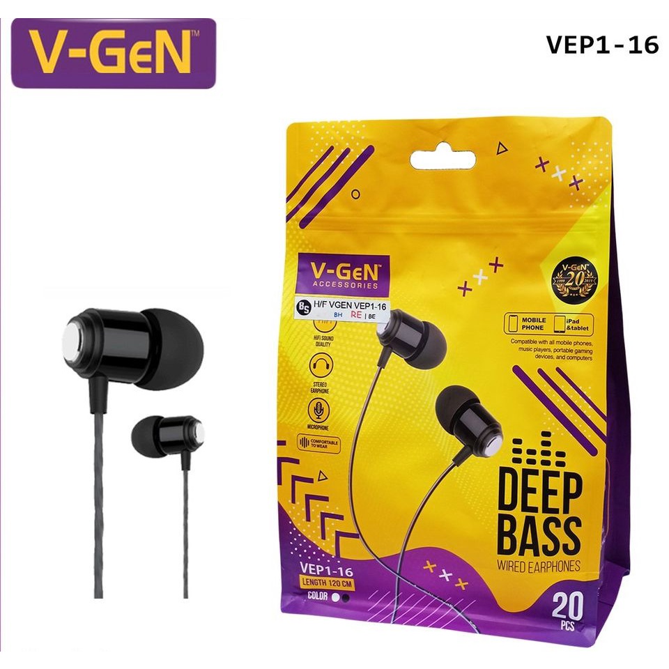 Headset V-Gen VEP1-16 Original-Handsfree V-GEN Wired Earphones Deep Bass-Headset VGEN Extra Bass-Headset Gaming Full Bass Original V-GEN VEP1-16 With Mic High Quality