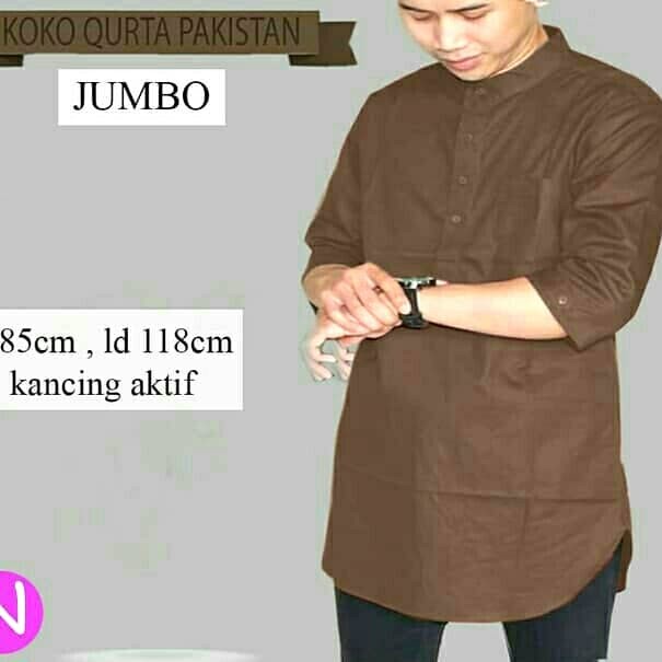 Baju Koko Qurta Pakistan Coklat Busana Muslim Islam Trend Pria