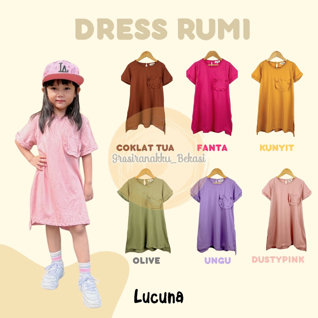 Dress Anak Oversize Saku Lucuna Rumi Mix Warna Size 1-5tahun