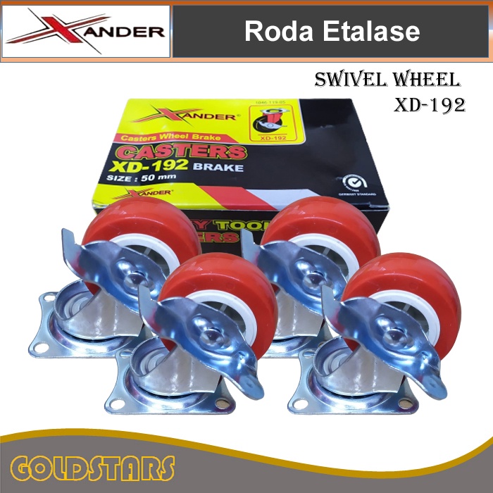 Roda 2 inch 4pcs 50mm - Xander Roda Etalase Troli Gerobak (Hidup Rem)