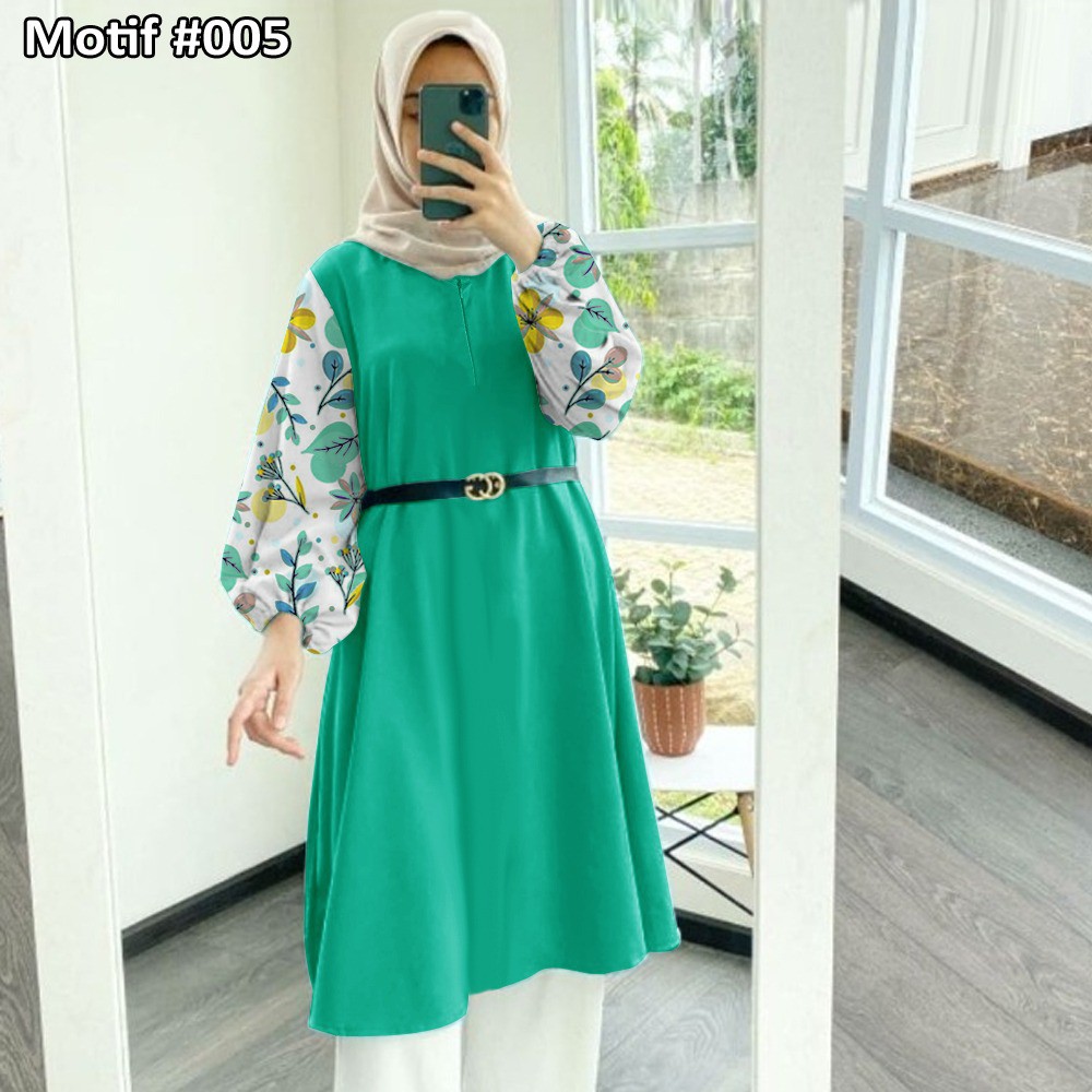 Tunik Jumbo - Gamis Wanita Kekinian - Baju Atasan Wanita - Bungaz Motif Gabungan - Lexoir-Bungaz 005 Tosca