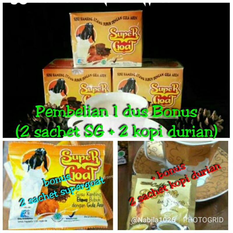 

susu kambing etawa super goat gula aren bonus 2 sachet SG dan 2 kopi durian