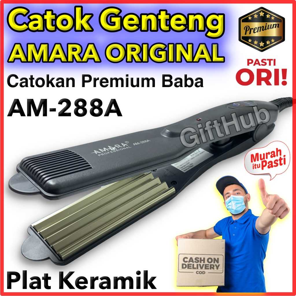 Catok Amara Plat Genteng Lebar Tipe AM 288A Hair Styling Pengembang Rambut Zig Zag atau Baba Curly W