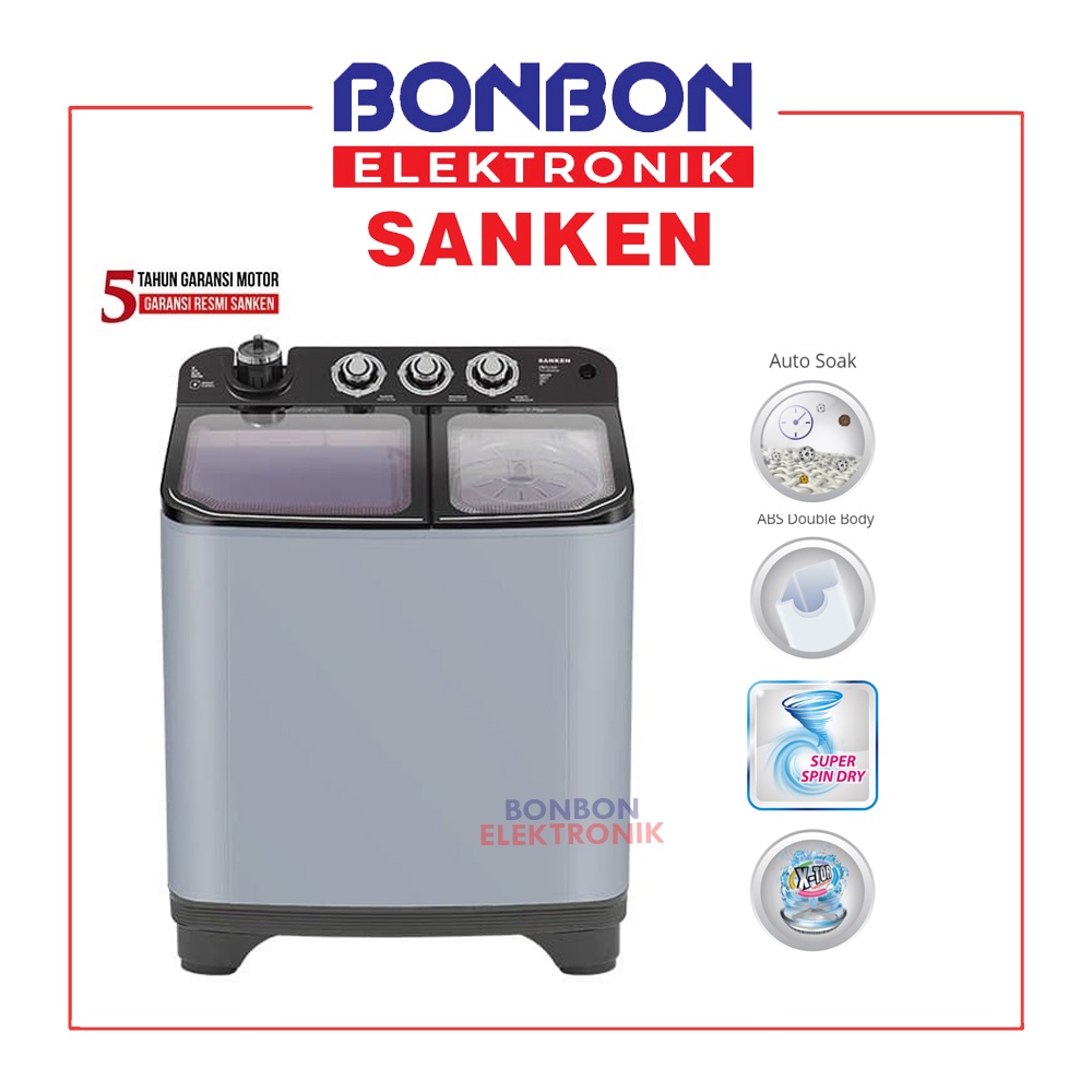 Sanken Mesin Cuci 2 Tabung 9KG TW 1155 FBK / TW 1155F BK FBK