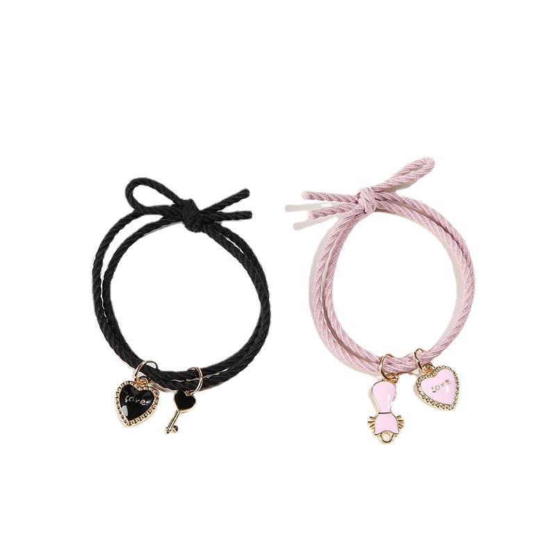 【MHANG】2 PCS/Gelang Tali Hati Kucing Persik Kartun Yang Lucu Gelang Pasangan Cinta Pink Romantis Magnet Fashion Menarik Perhiasan Hadiah Ulang Tahun Untuk Pacar