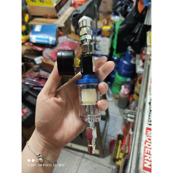 regulator kompresor + saringan air  + coupler set spray gun 1/4 (regulator + saringan air  + coupler set kompresor  buat ngecat )