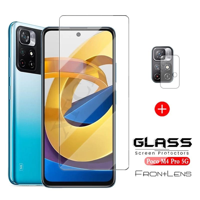 Paket Tempered Glass XIAOMI POCO M4 PRO 5G Anti Gores Layar Premium Screen Protector FREE Lens Camera Handphone Clear
