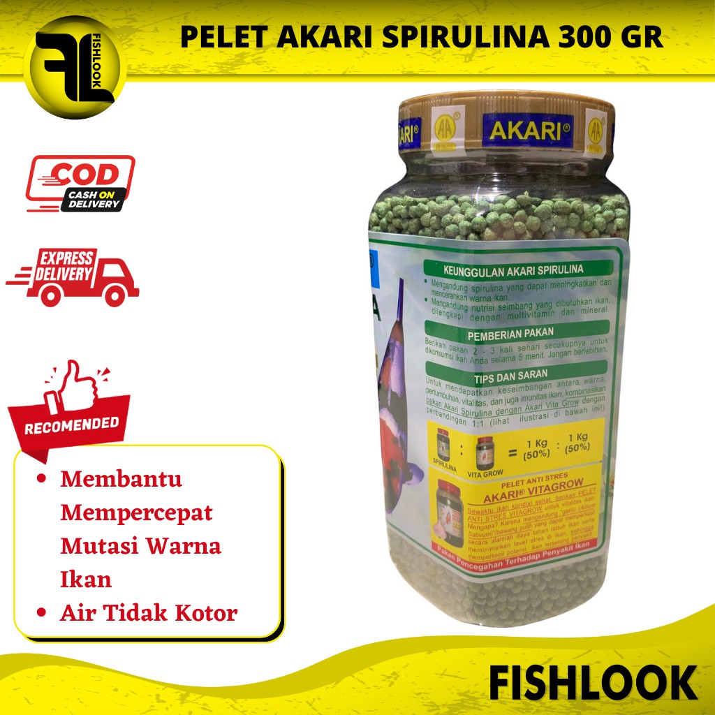 Pelet Akari Spirulina 300gr makanan ikan pakan Ikan Hias Kura-Kura