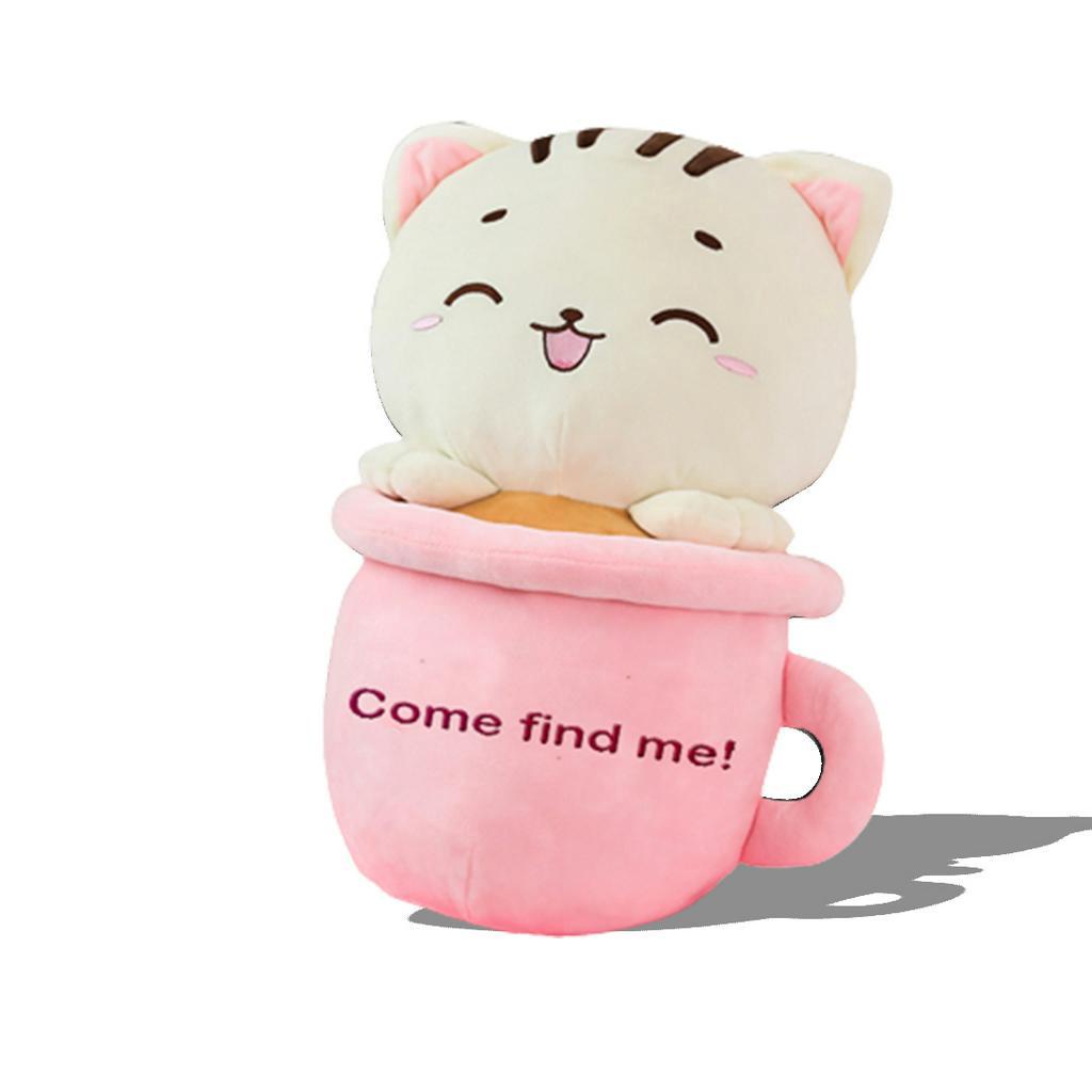 Boneka Mewah Kucing Lucu Cangkir Teh Kamar Tidur Bantal CupTea Cat Lembut Mainan Boneka Kado Ulang Tahun Anak