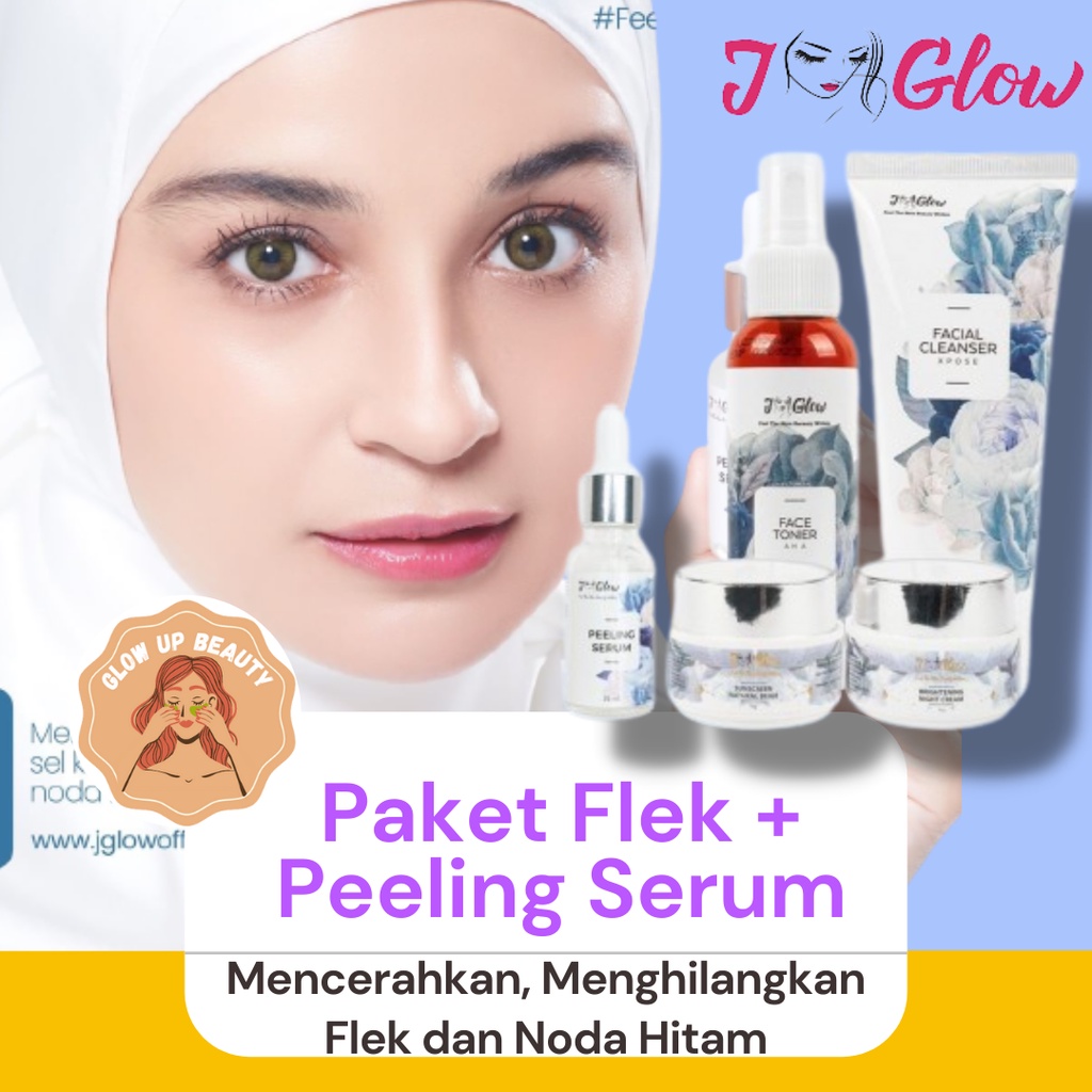 JGLOW PAKET FLEK PEELING SERUM Skincare Cream Krim Perawatan Pemutih Kecantikan Korea Glowing Collag