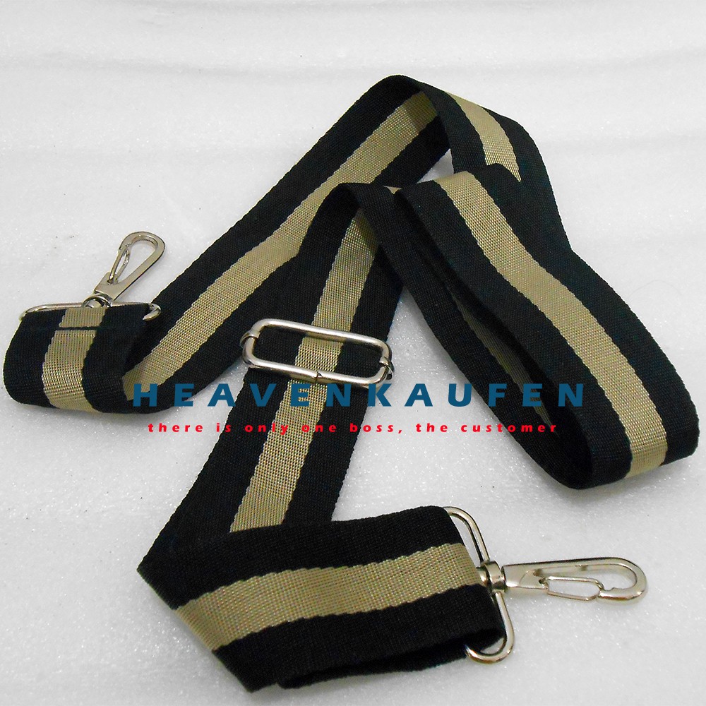 Tali Selempang Tas / Tali Selempangan Tas 3,8 cm Hitam Strip Cream Kait Besi