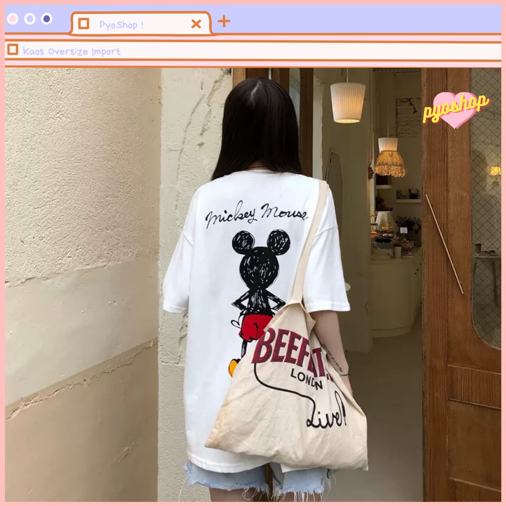 Oversize Tee Tshirt Kaos Import Longgar Model Besar Mickey Depan Belakang