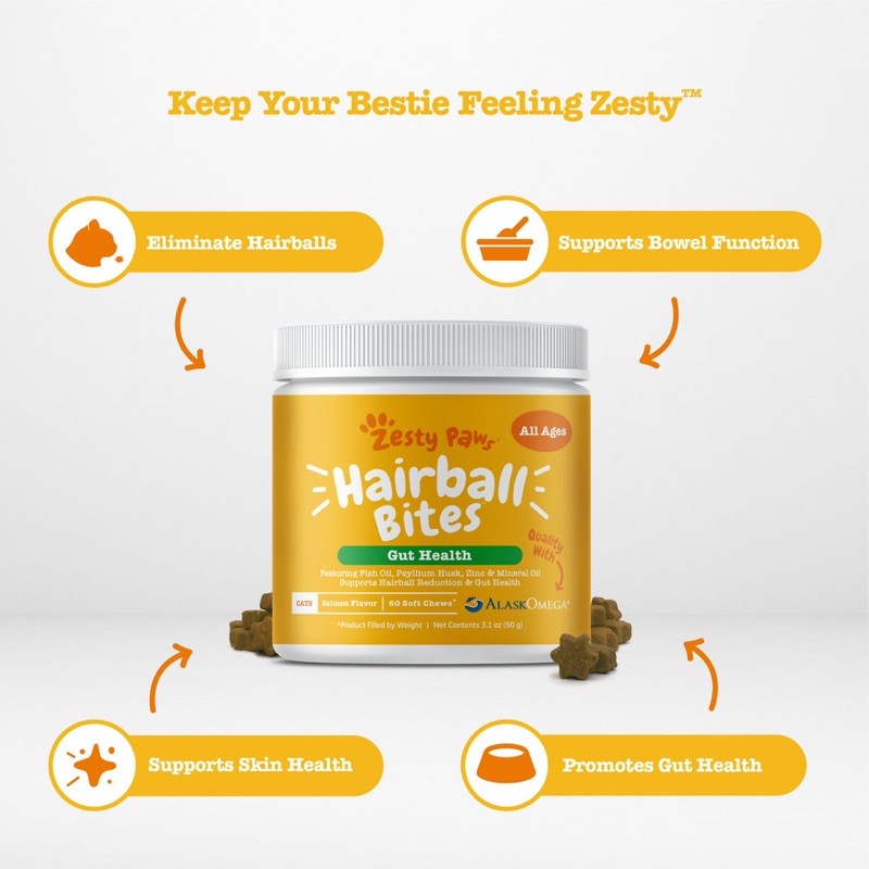 Zesty Paws Hairball Bites ll vitamin kucing