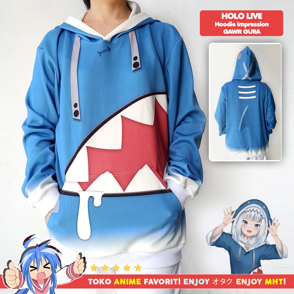 Jaket Hoodie Sweater Anime Holo Live Gawr Gura Impression Style Cosplay - myhobbytown