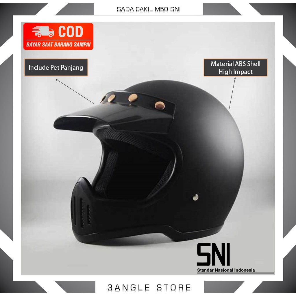 Helm Helem Cakil Murah HBC Full Face Fullface Retro Hitam SNI Jadul Clasic Original M50 RIMC Doff