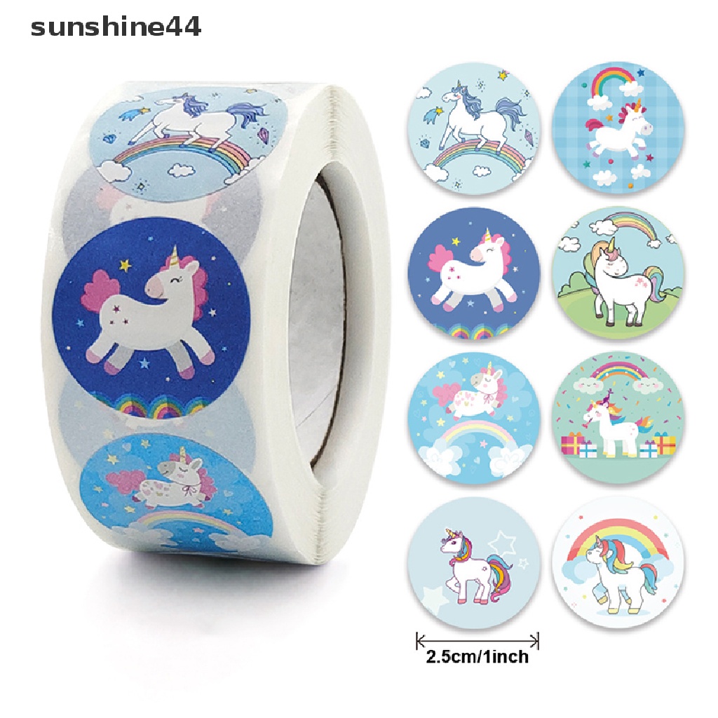 Sunshine 500Pcs / roll Stiker Segel Tulisan Thank You Gambar Unicorn Untuk Dekorasi Kue Pernikahan