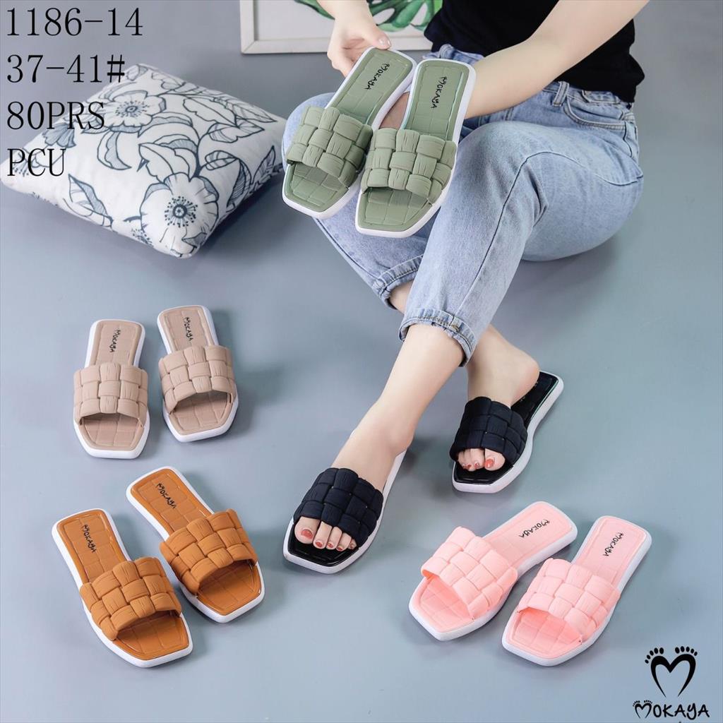 Sandal Slop Jelly Wanita Ban Kotak - Kotak Cantik Mewah Elegant Import Mokaya / Size 37-41 (1186-14)