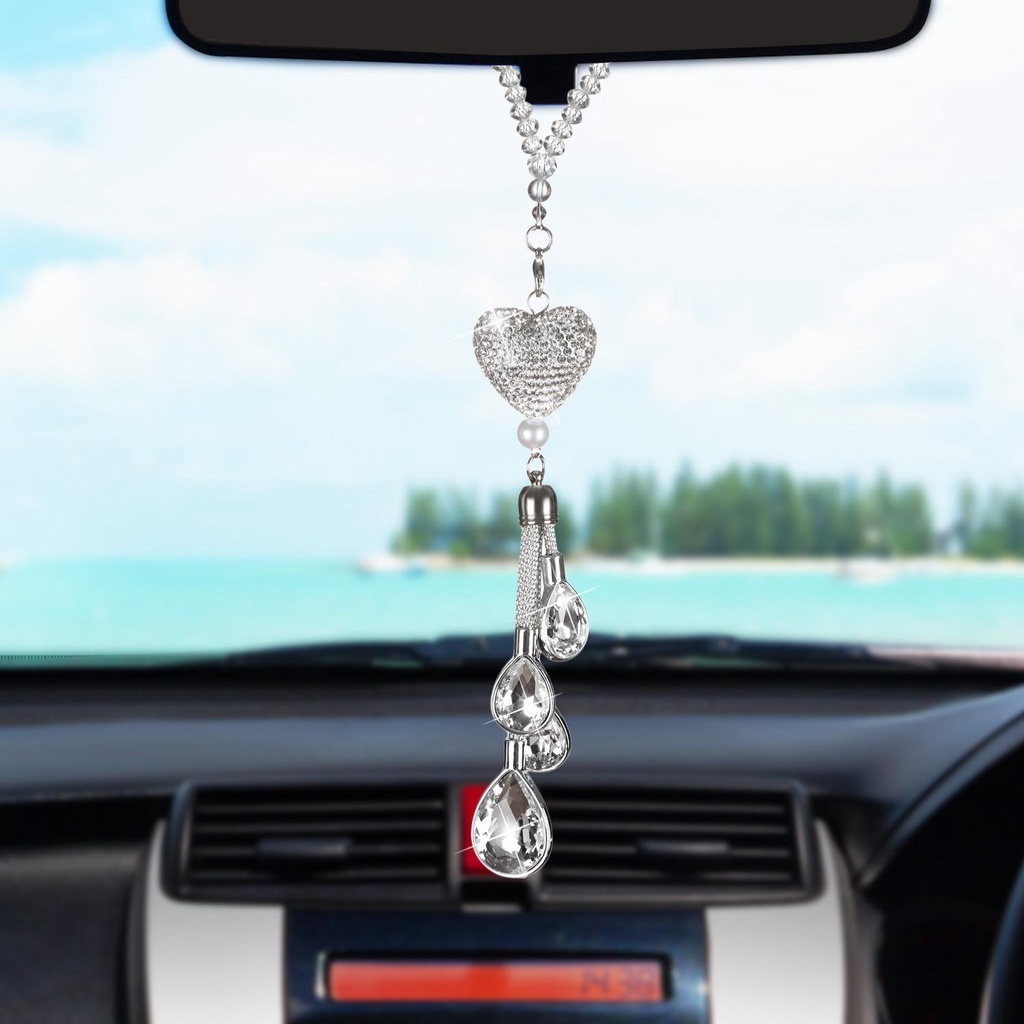 Suyo Kaca Spion Hati Kristal Mobil Ornamen Kreativitas Wanita Aksesoris Mobil Diamond Bling