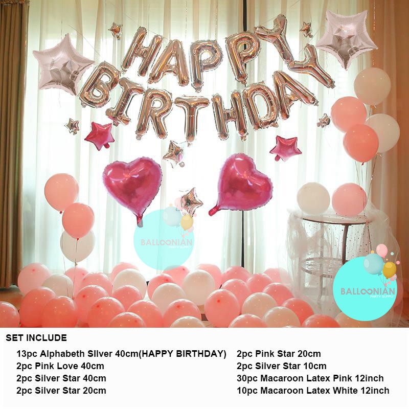 BIRTHDAY DEKORASI LOVE PINK SILVER/DEKORASI ULTAH DEWASA/ANAK CEWE/SWEET SEVENTEEN/ROMANTIS