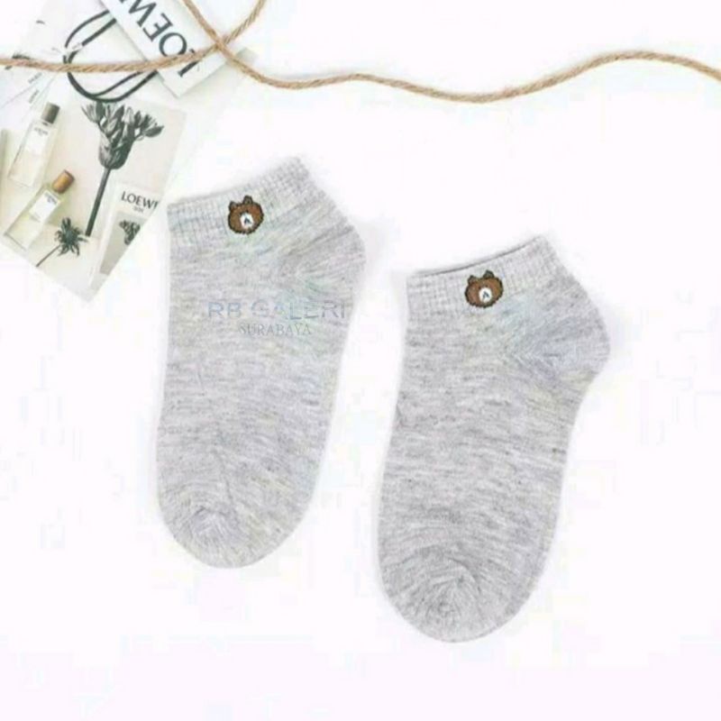 Kaos Kaki Fashion Unisex Motif Polos Beruang Fashion Wanita Pria KAOSKAKI ANKLE Sock BUNGA RB-BERUANG - ABU ABU