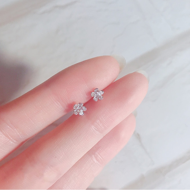Magic789 S925 Silver Tiny Sakura Stud Earrings for Women Girls Chic Fashion Ear Jewelry