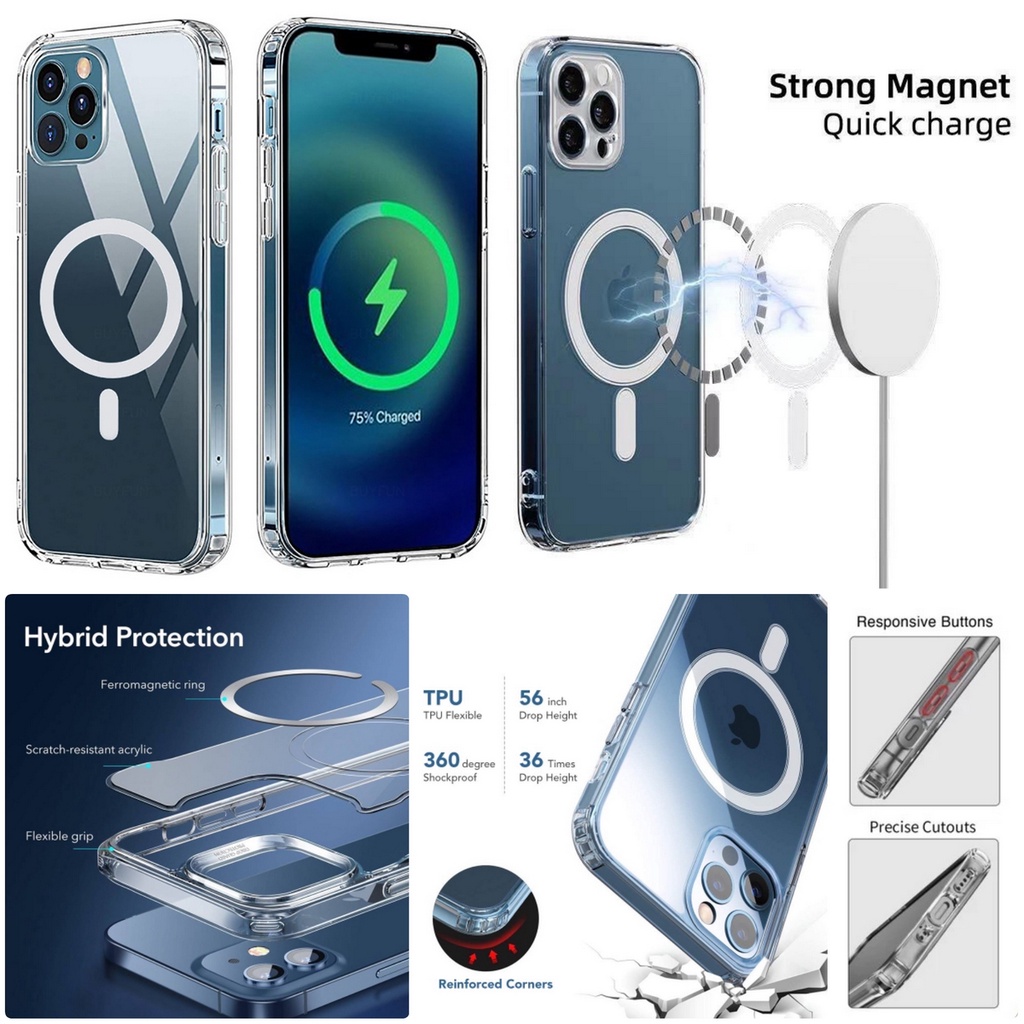 (MAG) - IPHONE 7G 8G SE 2020 SE 2022 7 PLUS 8 PLUS X XS XS MAX XR 11 11 PRO 11 PRO MAX 12 MINI 12 12 PRO 12 PRO MAX 13 MINI 13 13 PRO 13 PRO MAX 14 14 MAX 14 PRO 14 PRO MAX - MAGSAFE CASE MAGNETIC WIRELESS CLEAR PREMIUM