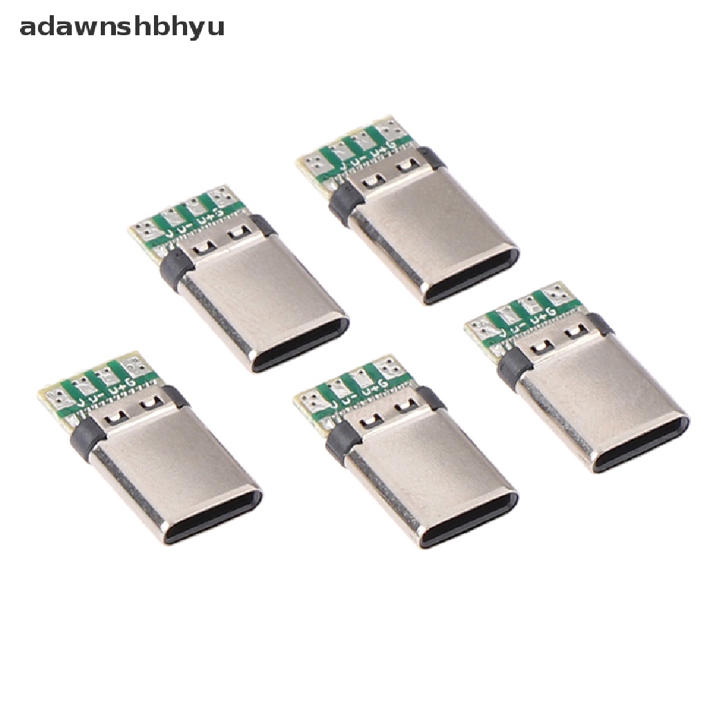 Adawnshbhyu 5Pcs USB 3.1 Tipe C Male DIY Solder Plug Konektor Soket Papan PC Terpasang