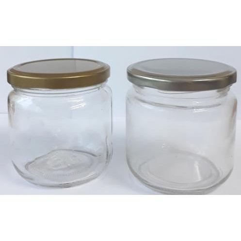 BOTOL TOPLES JAR KACA 250ML, TUTUP SENG WARNA PERAK : MULUT BESAR