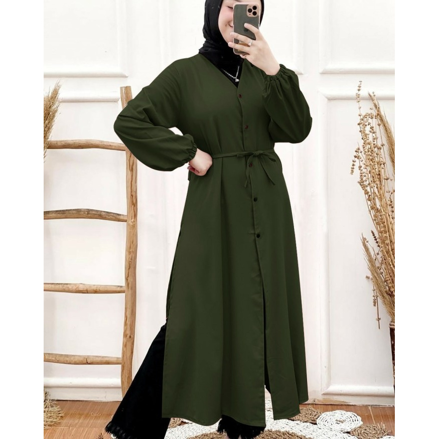 Tunik Remaja Polos Model Terbaru Kekinian 2021 / Baju Wanita Tuni NT810 Long Tunik Mossy Army [Gamis
