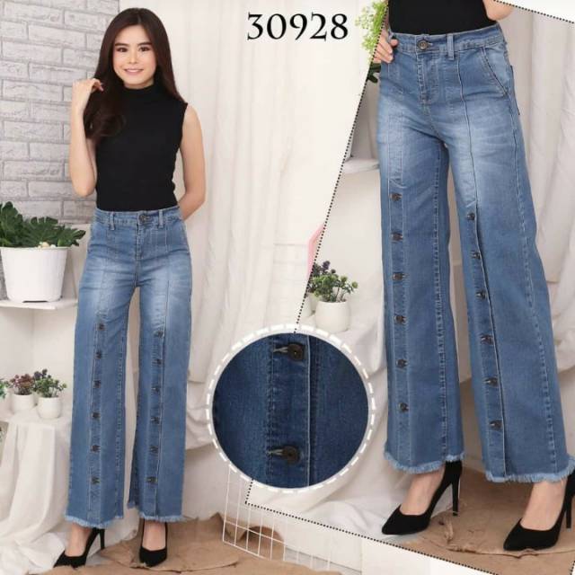 #30928 VJ KULOT JEANS KANCING TENGAH RUMBAI