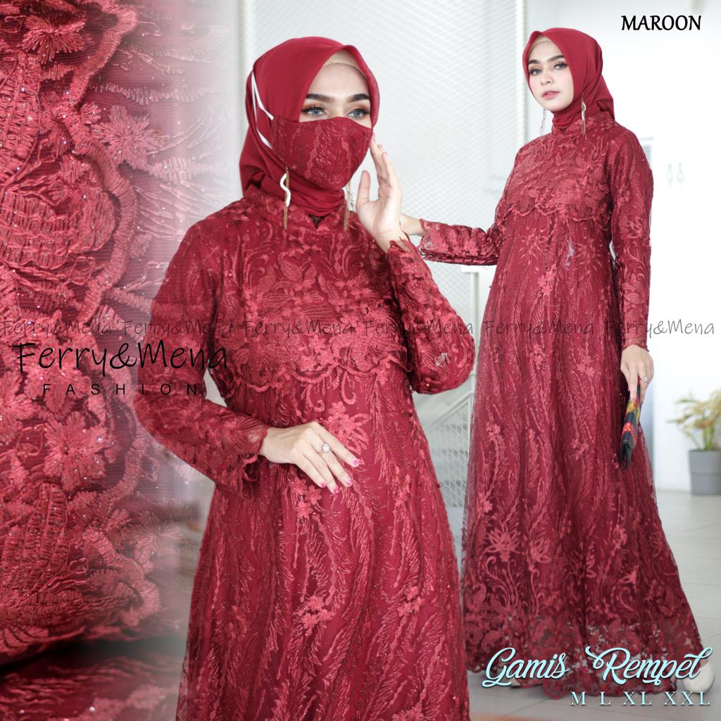 GAMIS MEWAH !!! GAMIS REMPEL TULLE TWOTONE MAXI DRESS BRUKAT KEKINIAN