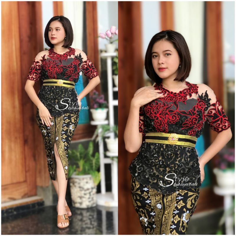 Kebaya bali tilestik motif rosella/diva